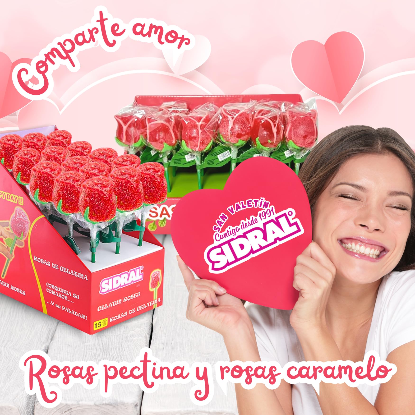 SIDRAL - Sant Jordi Rosas Pectina Pack de 15 - Golosinas en forma de Rosas, Golosinas para San Valentín - (PECTINA) - 3