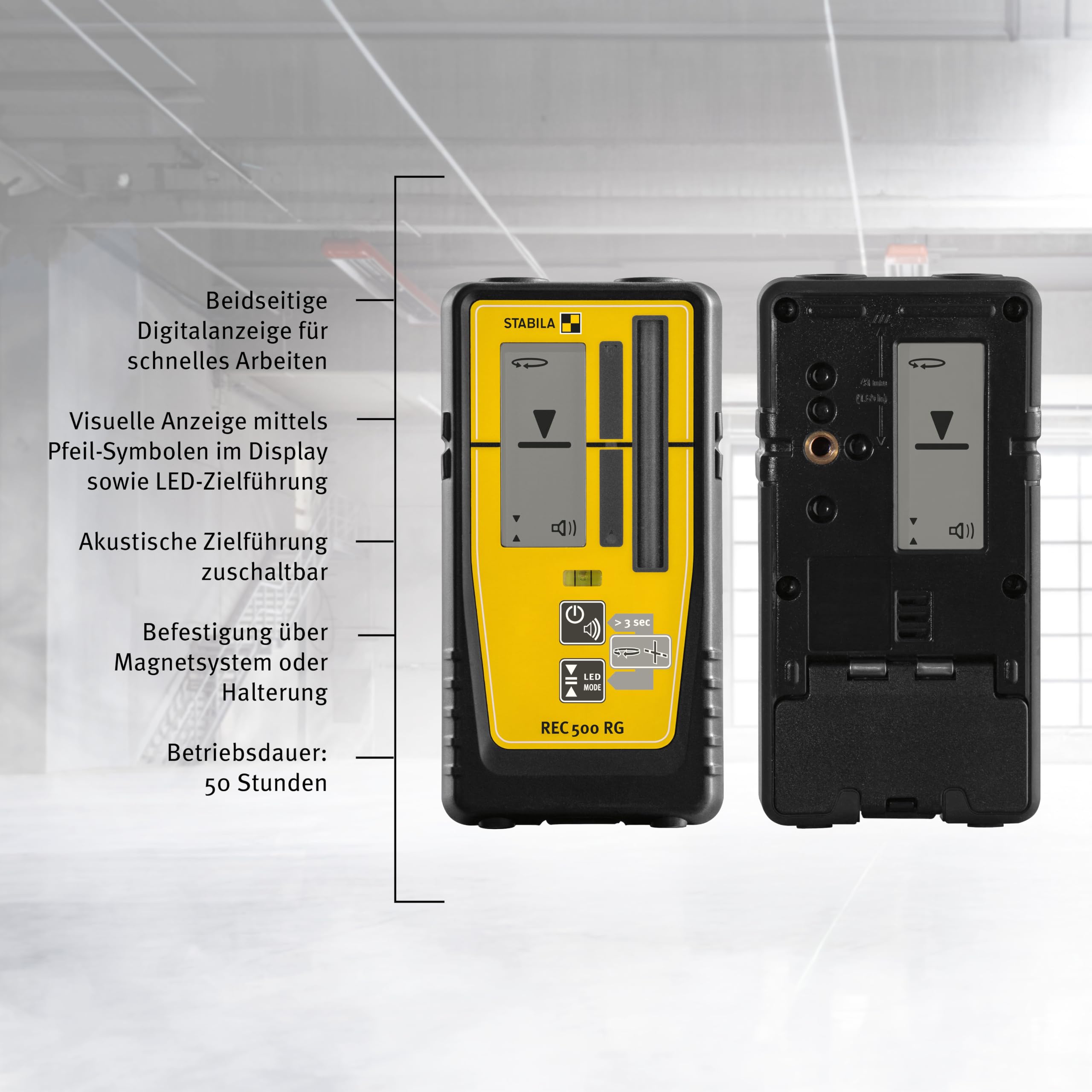 STABILA Empfänger Rec 500 RG, Receiver für Rotations- und Linienlaser, für rote und grüne Laserstrahlen