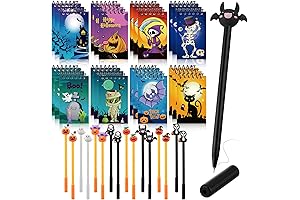 48 Pcs Halloween Notebooks Set Mini Spiral Notepads Fun Cartoon Gel Pens...