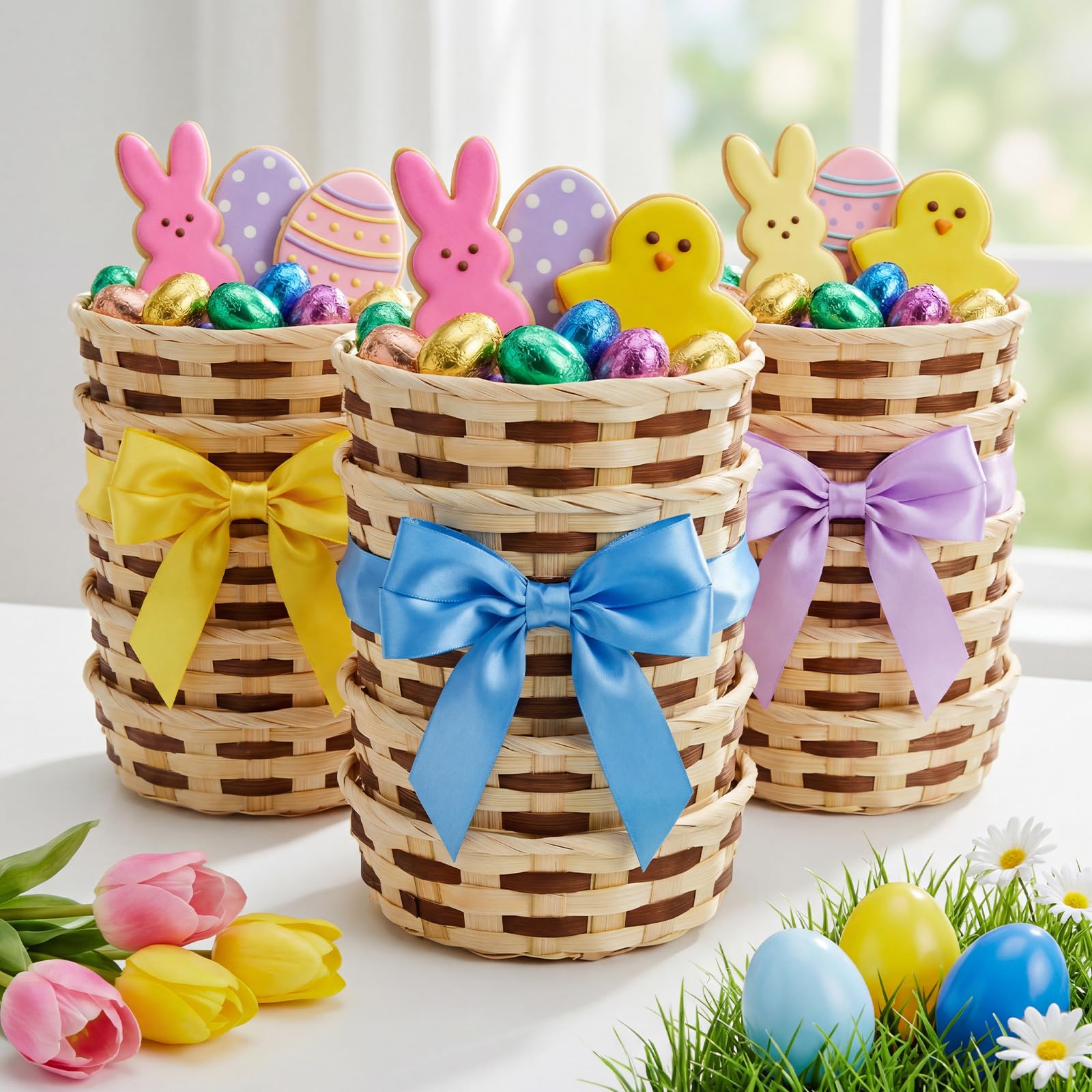 Sintuff 60 cestas pequeñas tejidas redondas de bambú para regalo, 6.5 x 2 pulgadas, cesta de mimbre para pan, frutas, cestas vacías para servir alimentos, para picnic, cocina, restaurante