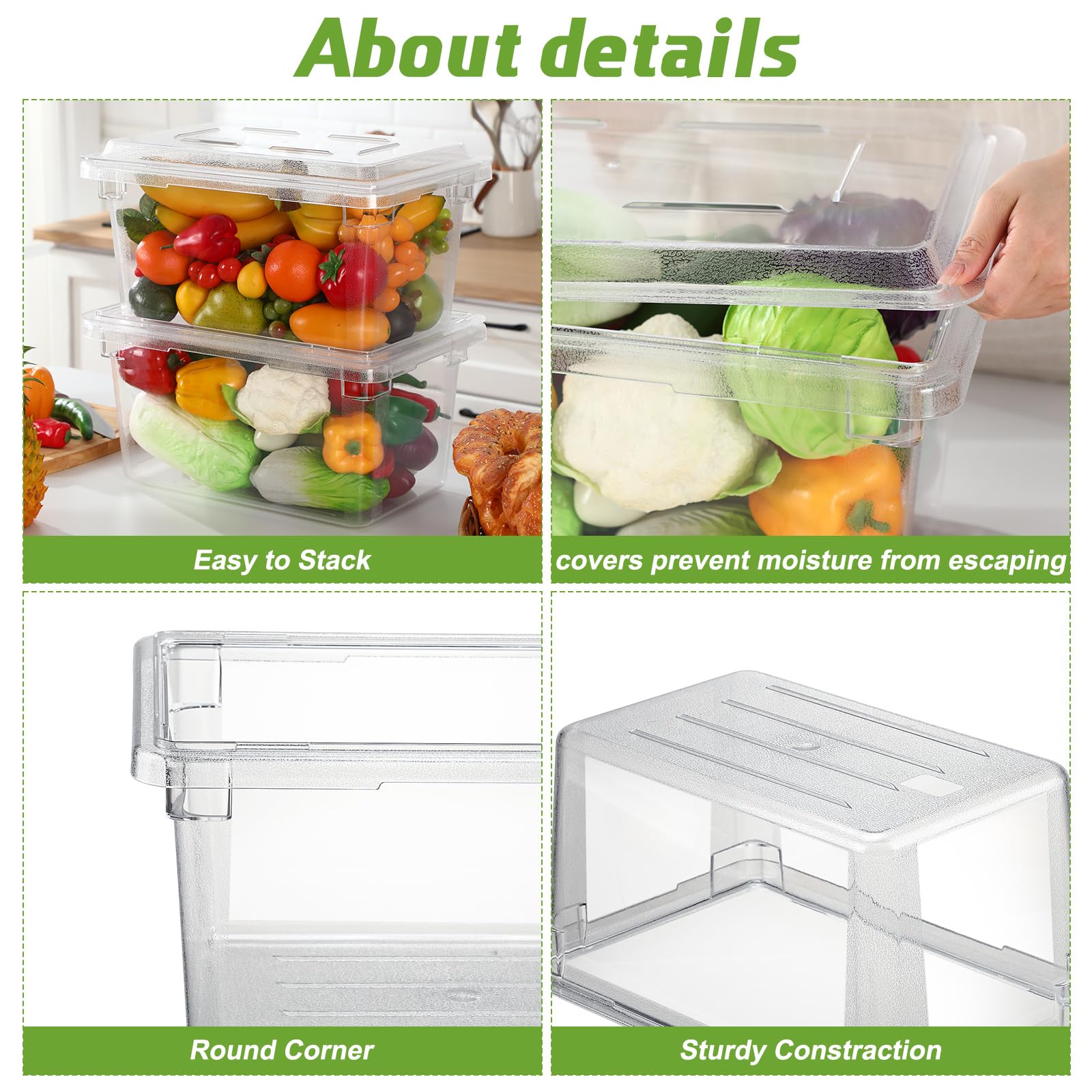 Confezione da 2 contenitori per alimenti in policarbonato da 5 galloni, 45,7 x 30,5 cm, contenitori commerciali per alimenti, per verdure, frutta, alimenti, per cucina, ristorante, caffetteria