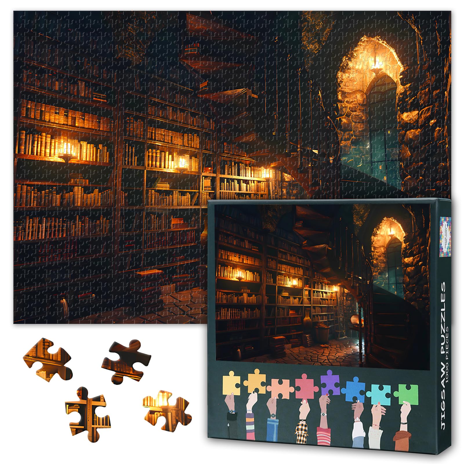 Adult Puzzle 1000 Pieces – A Large Library with a Spiral Staircase- Large 50x70cm Challenging Yet Relaxing Brain Game for Home or Family Time