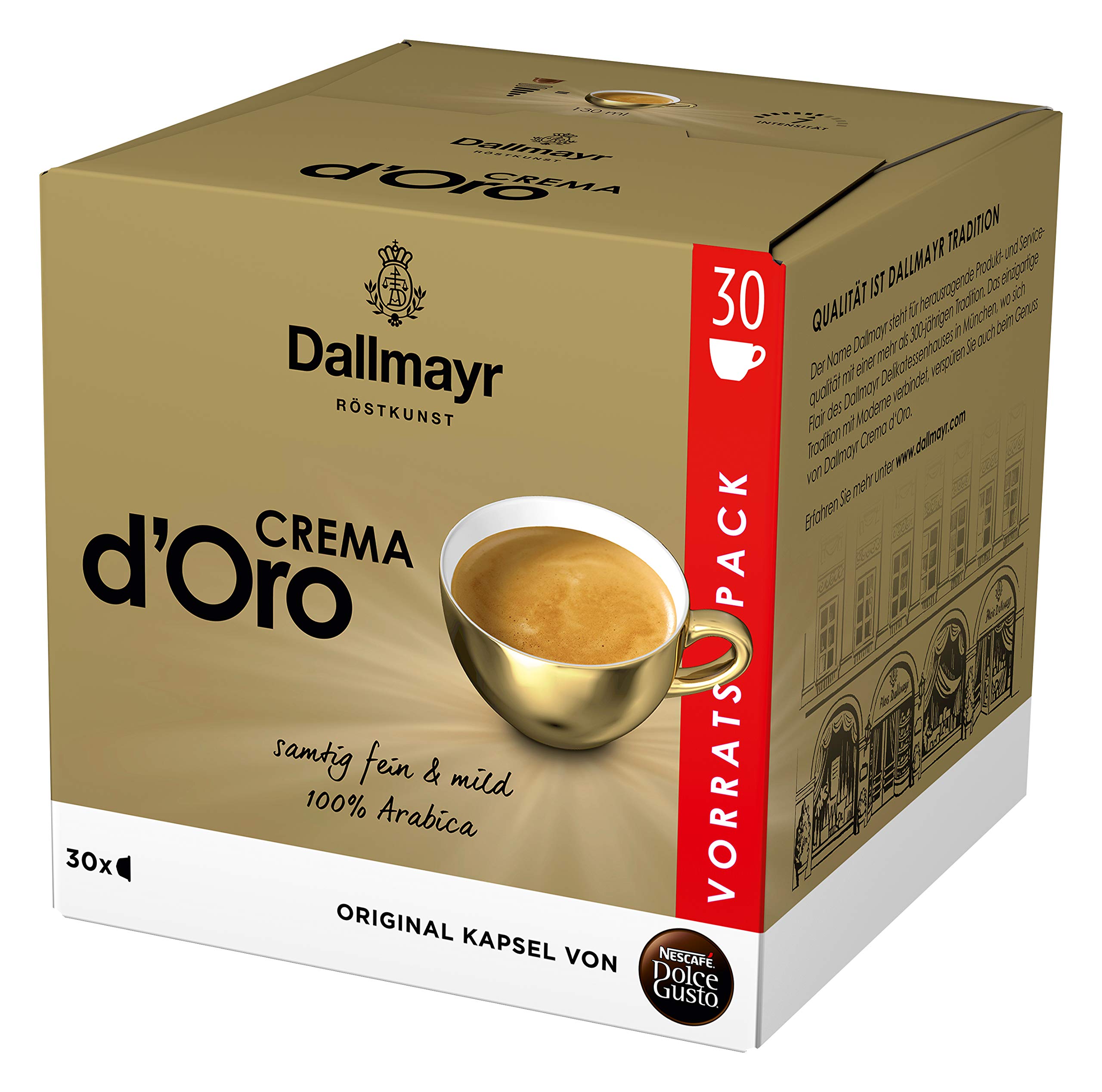 NESCAFÉ Dolce Gusto Dallmayr Crema d´Oro, XXL-Vorratsbox, 90 Kaffeekapseln, Feine Crema und vollmundiges Aroma(3 x 30 Kapseln) & Dallmayr Prodomo, XXL-Vorratsbox, 90 Kaffeekapseln (3 x 30 Kapseln)