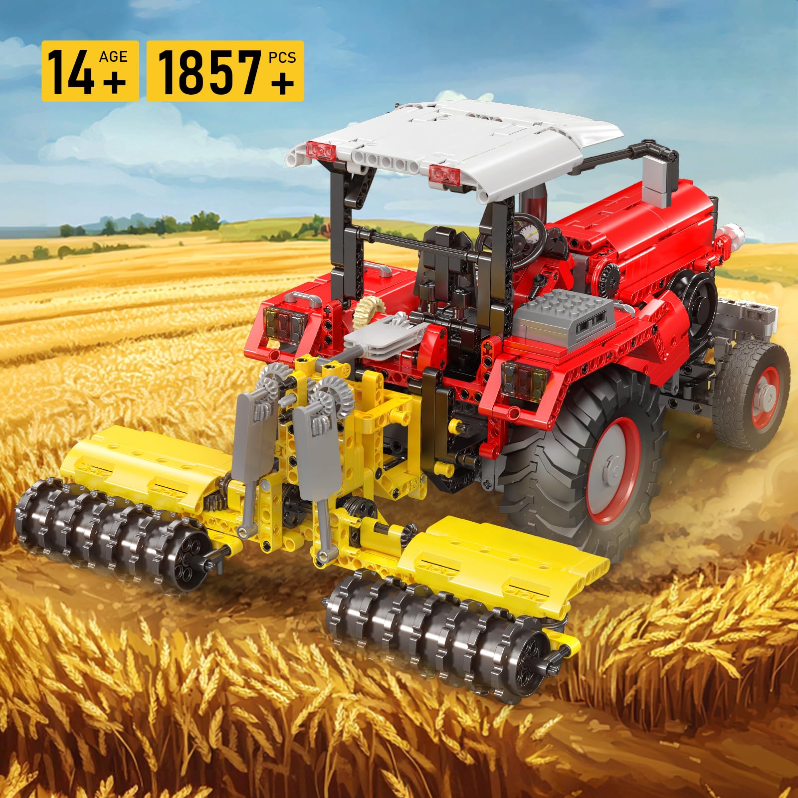 Mould King 17064 Technik Traktor, Ferngesteuert High-Tech Forklift mit 6 Motor, 3-in-1 Traktor Modell Groß Gabelstapler Klemmbausteine Bausatz (1857 Teile)