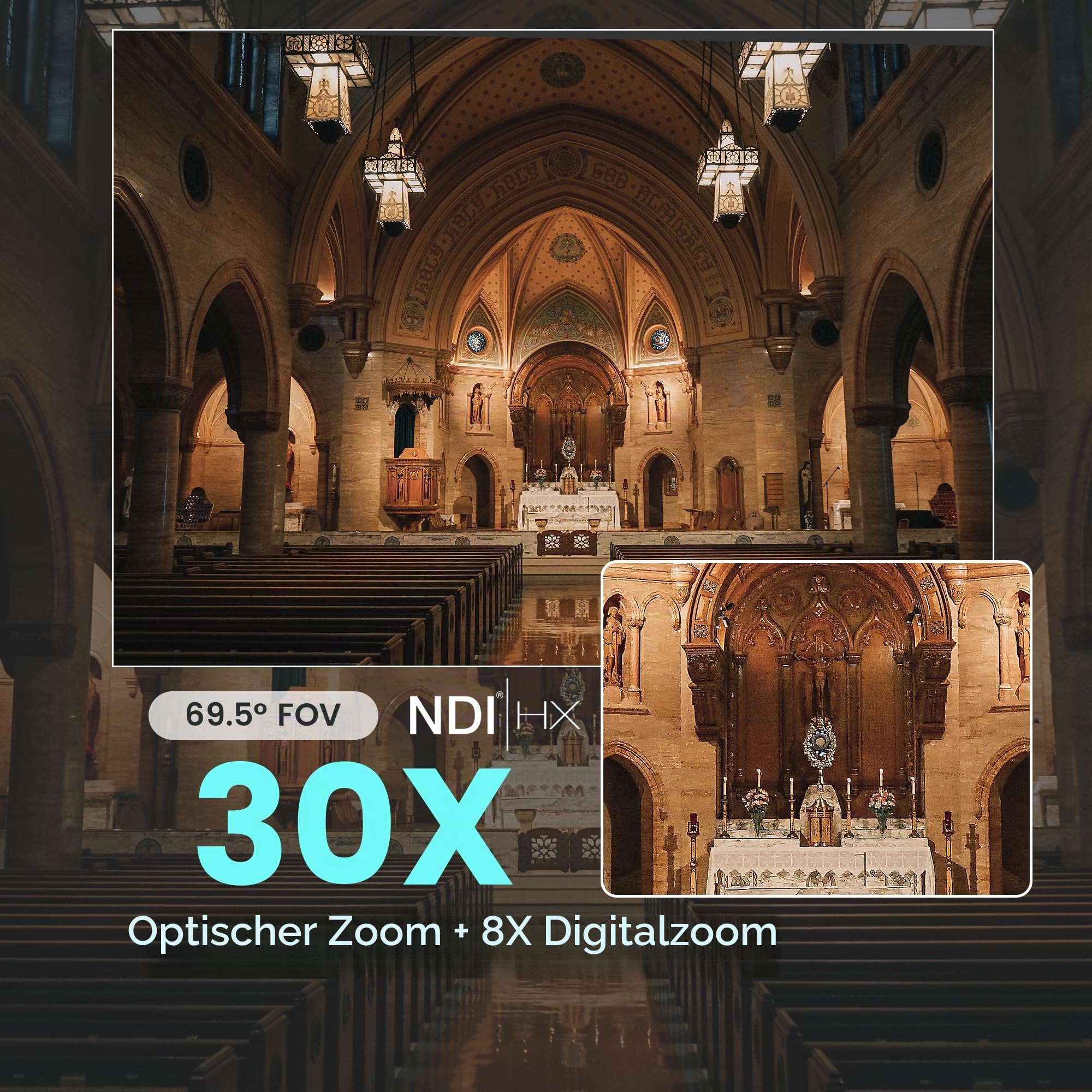 NDI AI PTZ Kamera 30X Optischer Zoom mit USB/HDMI/3G-SDI/RJ45 IP Live-Streaming Kamera KI-Auto-Tracking Camera PoE 1080P 60FPS für Kirche Gottesdienst Bildung Sport Events vMix OBS YouTube