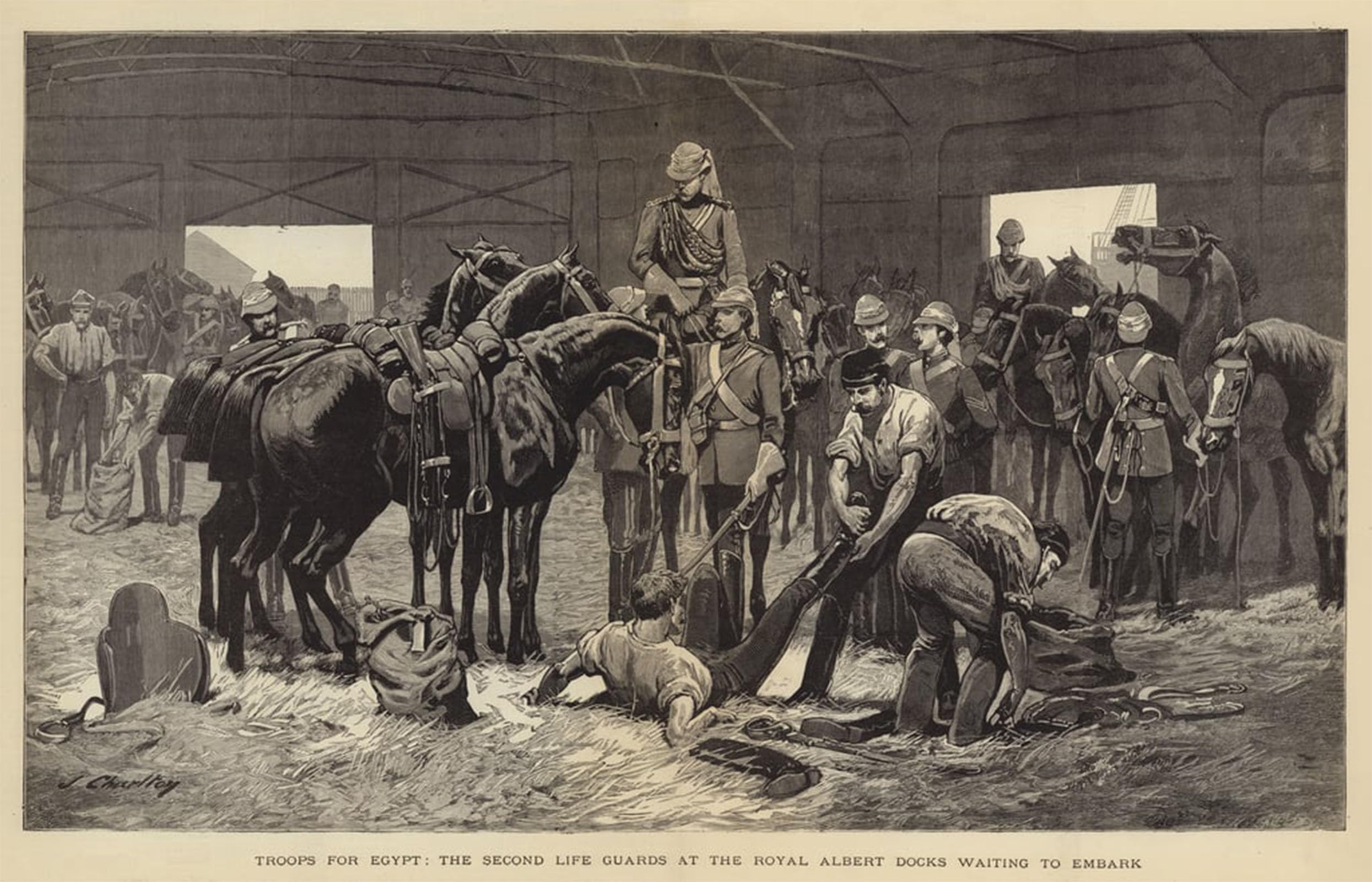 ARTXLXXBN Famous Print Painting Colorful Art Print Troops for Egypt the Second Life Guards At the Docks Waiting to Embark by John Charlton Canvas Art Decorations for Home Decor 60x90cm