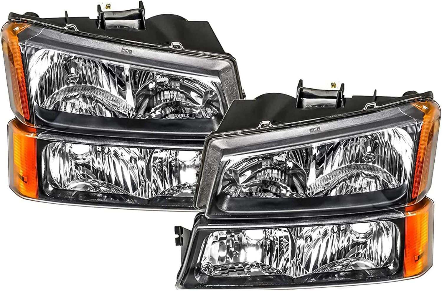 For 03-06 Silverado Headlight Assembly Compatible with 2003 2004 2005 2006 Chevy Silverado Avalanche 1500 2500 3500 Headlights Headlamp Driver & Passenger Side, Black Housing Amber Corner