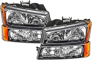 (Update) Headlight Assembly for 03-06 Silverado Avalanche 1500 2500 3500 1500HD 2500HD (Black Housing Amber Corner Clear Lens Silverado Headlight Driver and Passenger Side)