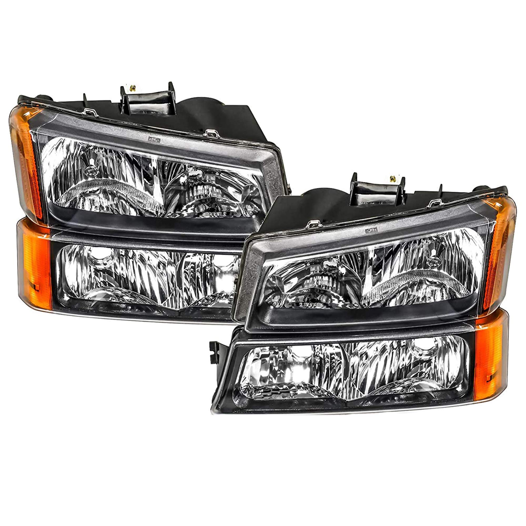 For 03-06 Silverado Headlight Assembly Compatible with 2003 2004 2005 2006 Chevy Silverado Avalanche 1500 2500 3500 Headlights Headlamp Driver & Passenger Side, Black Housing Amber Corner