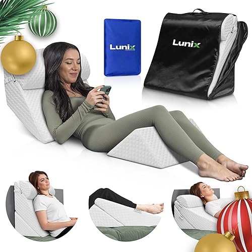 Lunix Juego de 3 almohadas ortopédicas de cuña para cama, espuma viscoelástica poscirugía para aliviar el dolor de espalda, piernas y rodilla,