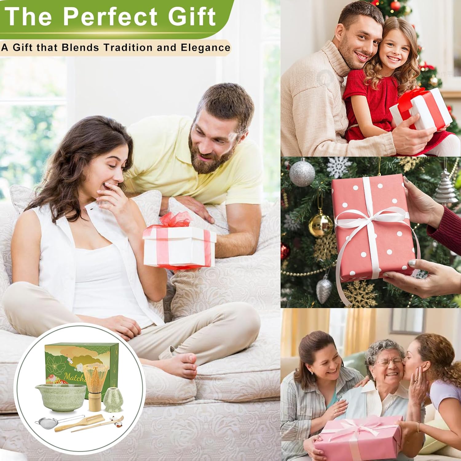 7 Pcs Matcha Whisk Set with Ceramic Bowl, Whisk, Holder, Bamboo Scoop, Sifter, Spoon and Holder, Matcha Kit for Matcha Lover (Matcha Green) - Image 7