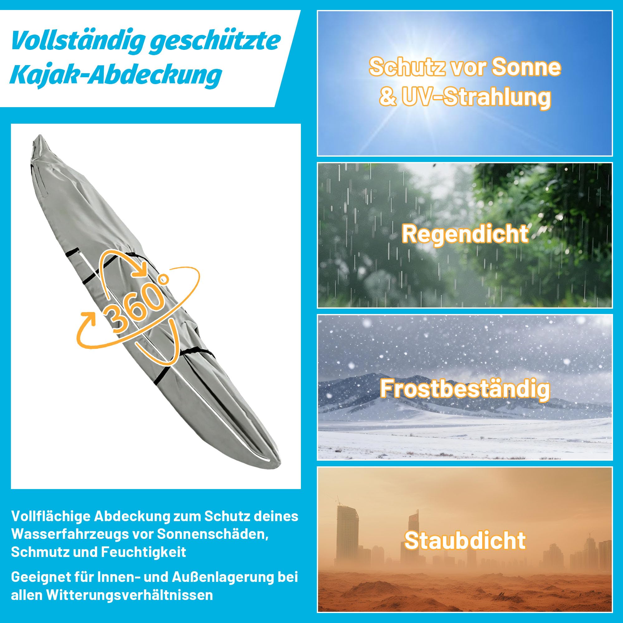 wasserdichte Kajak Abdeckung - Verdickte Tränen Verblassen Beständig Kanu Abdeckungen für Outdoor Indoor Storage, UV-Schutz Kajaks Zubehör für SUP Paddeln Vorstand Booten, 4.87m, Schiefergrau