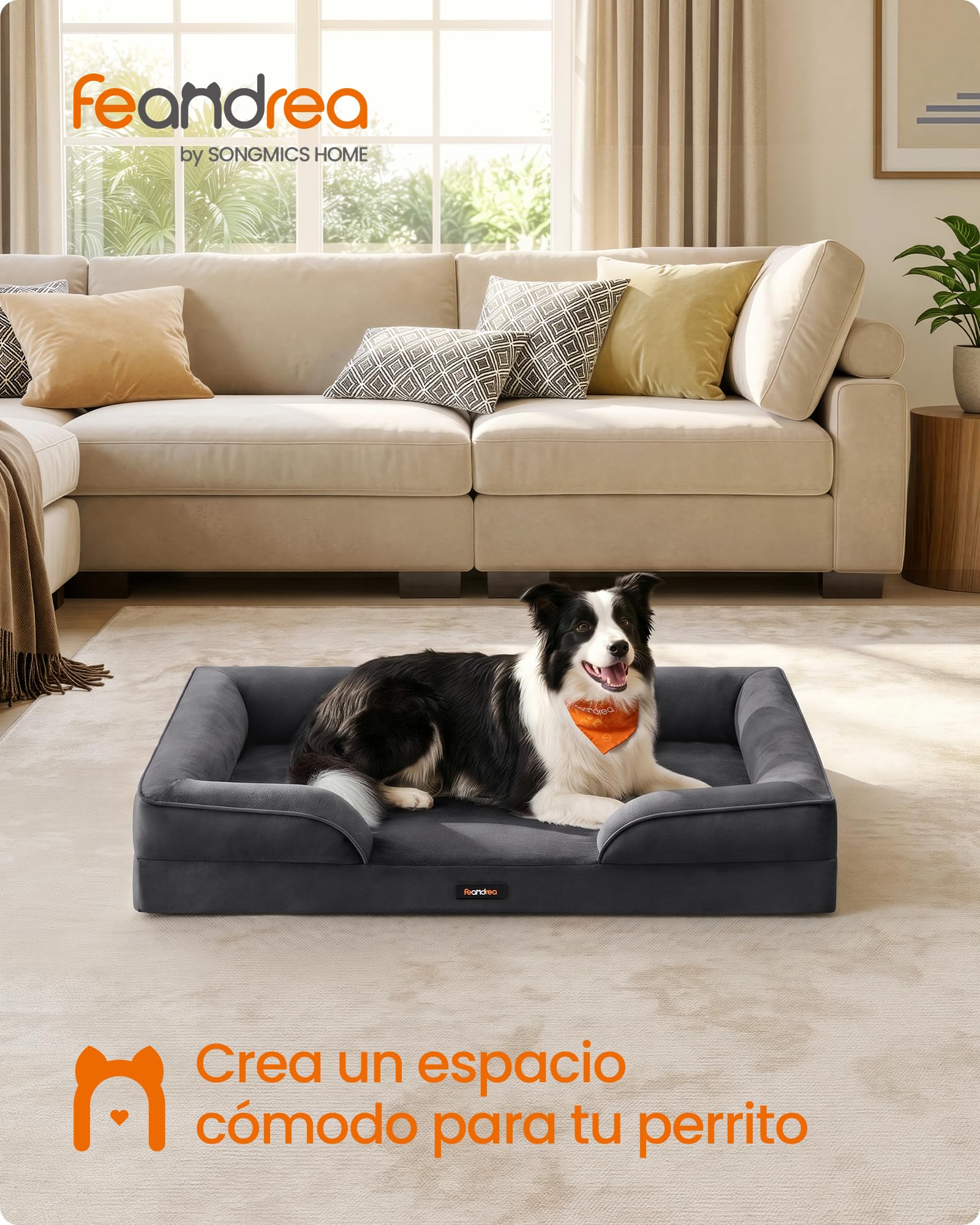 Feandrea Cama para Perros, Sofá de Franela con Espuma de Soporte, Forro Impermeable, Funda Extraíble Lavable, Fondo Antideslizante, 104 x 69 x 17 cm, Gris Plomo, Colección Blomfy PGW323GN01