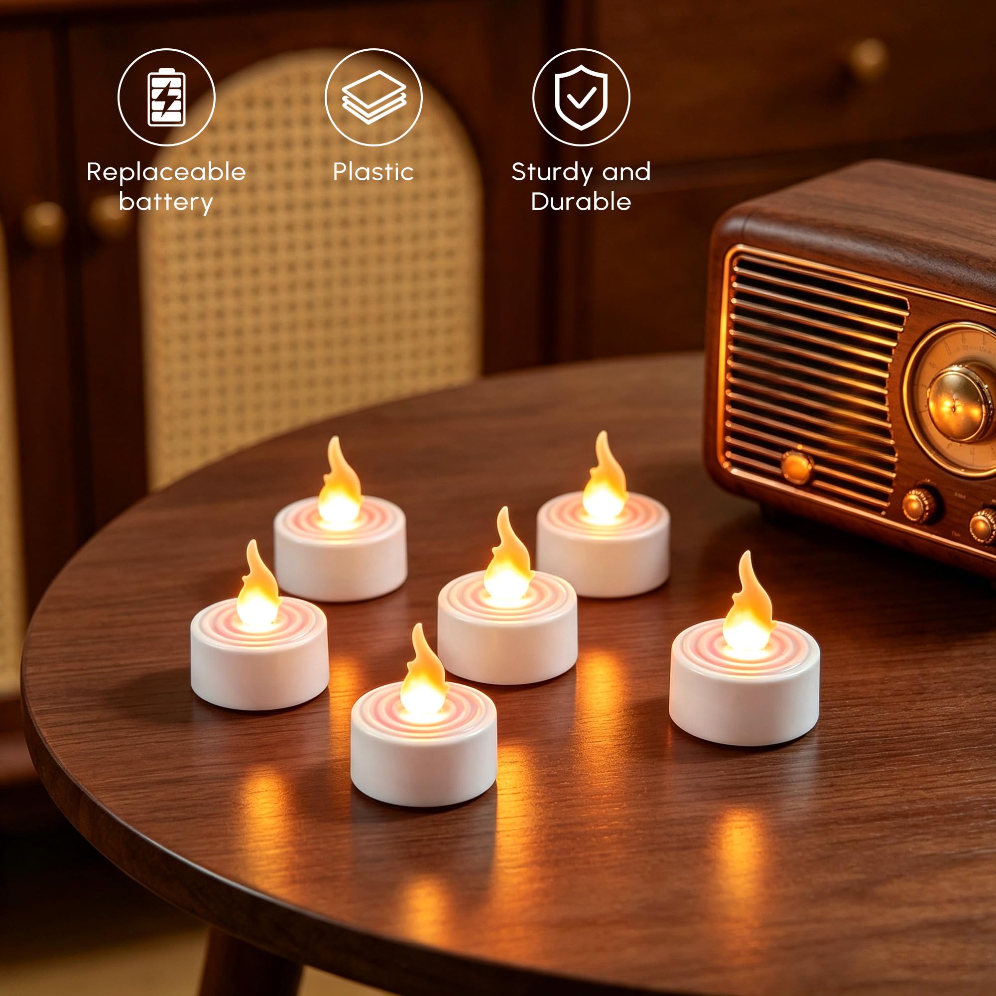 12 lumini a LED bianchi, candele tealight tremolanti senza fiamma a batteria, mini candele elettriche in plastica per la decorazione domestica