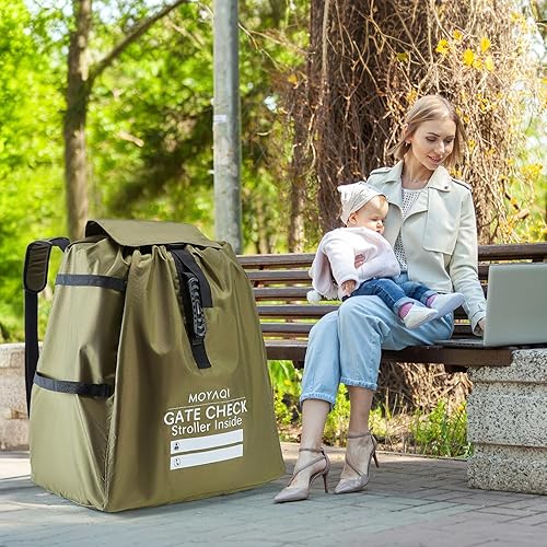 Miniatura 2 de MOYAQI Bolsa de viaje para cochecito para avión, mochila con nailon duradero, correas de transporte ajustables, portabebés y asientos elevadores