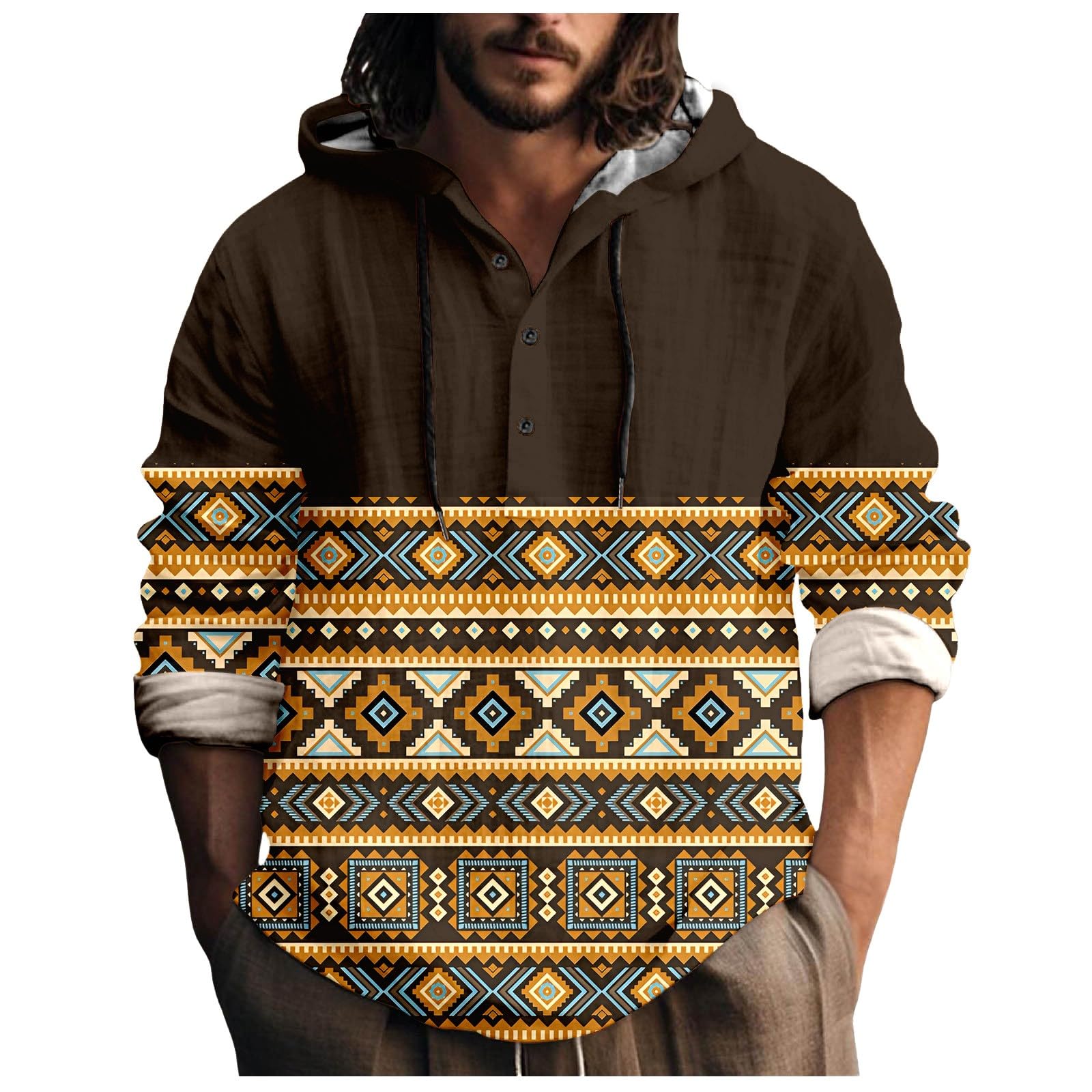 Polo mélange de coton imprimé et t-shirt longue pour homme tendance