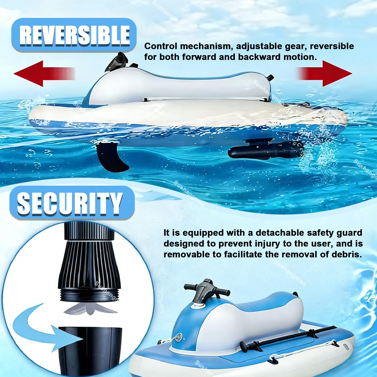 2026 Moto Acuática con Scooter Submarino/Bote Inflable Jet Boat Pro – Motor Sin Escobillas 500W/700W, Control Remoto 10 Velocidades, Batería 10000/16000mAh, 7-11 km/h (4.3-6.8 mph) 700w