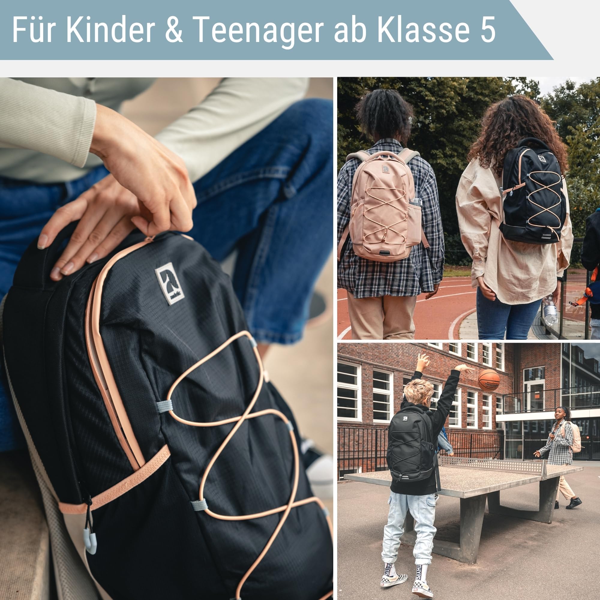 AUDETIC Schulrucksack Teenager Schwarz Rosa - AERO Backpack - Schulranzen für Jungen & Mädchen - 21 Liter - Ergonomischer Rucksack mit vielen Fächern für Schule & Freizeit - Wasserabweisend