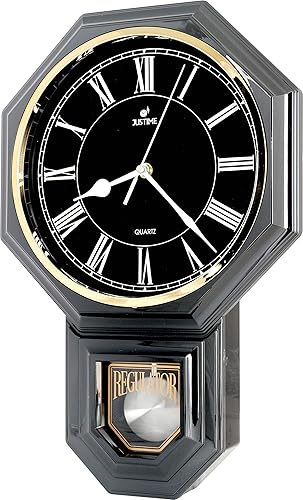Miniatura 2 de JUSTIME Reloj de pared de péndulo romano tradicional Schoolhouse Timbres cada hora con melodía de Westminster fabricada en Taiwán (PP0261-R con