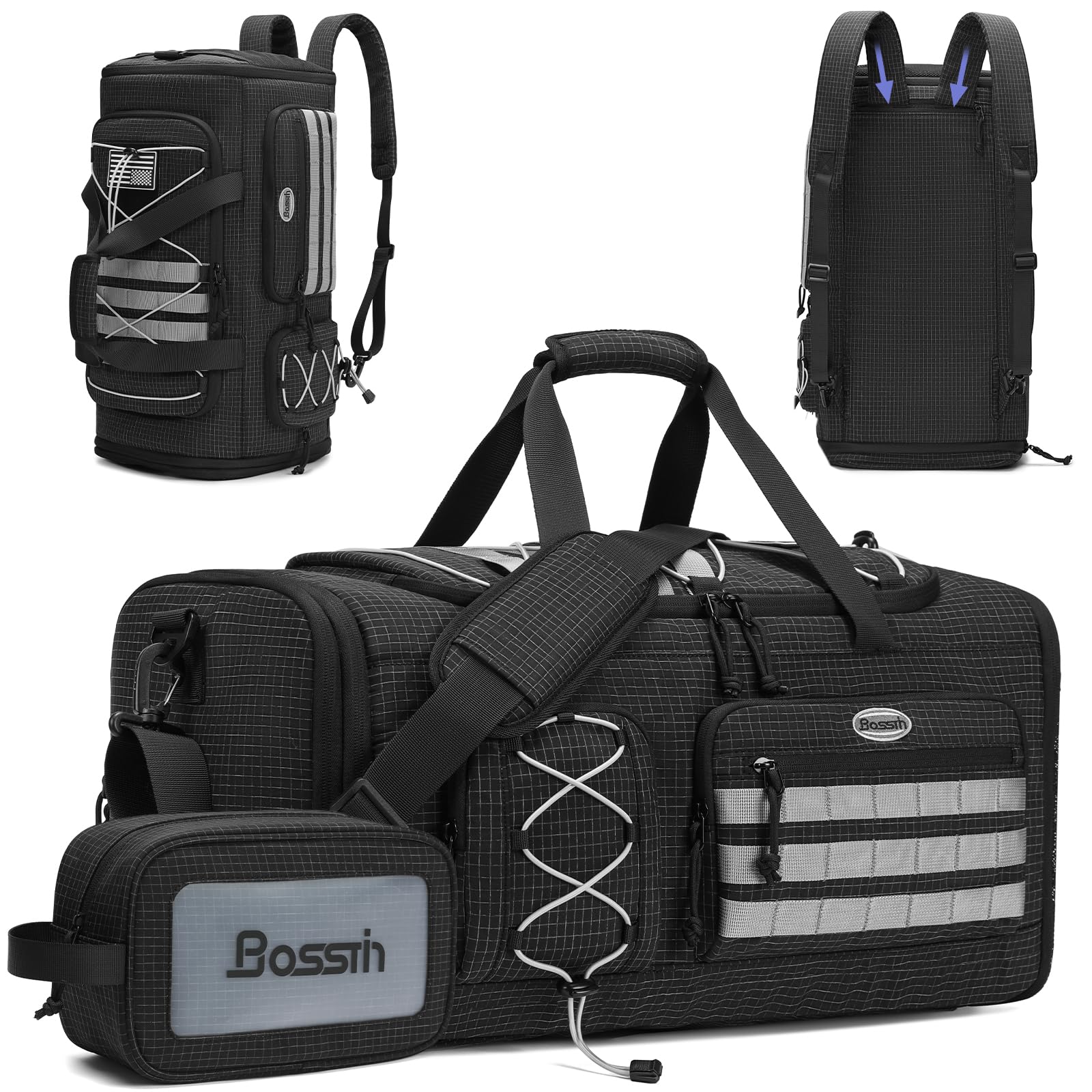 BOSSTIN Gym Bag for Men & Women, 45L-50L Expandable Sports Duffle Bag, Black Checkered, L, Expandable Travel Duffel Bag