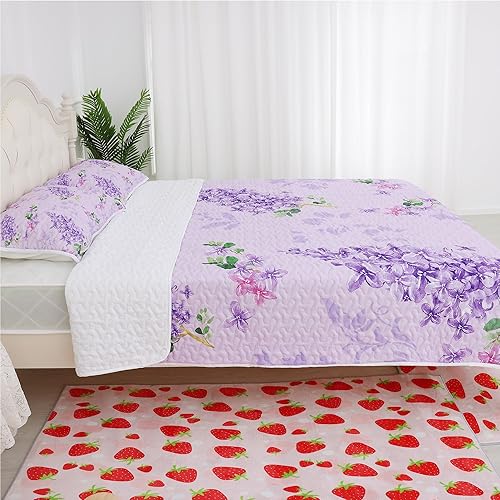 Miniatura 7 de Juego de edredón floral morado, tamaño matrimonialqueen, juego de edredón de 3 piezas con flores botánicas, colcha ligera acolchada para todas las