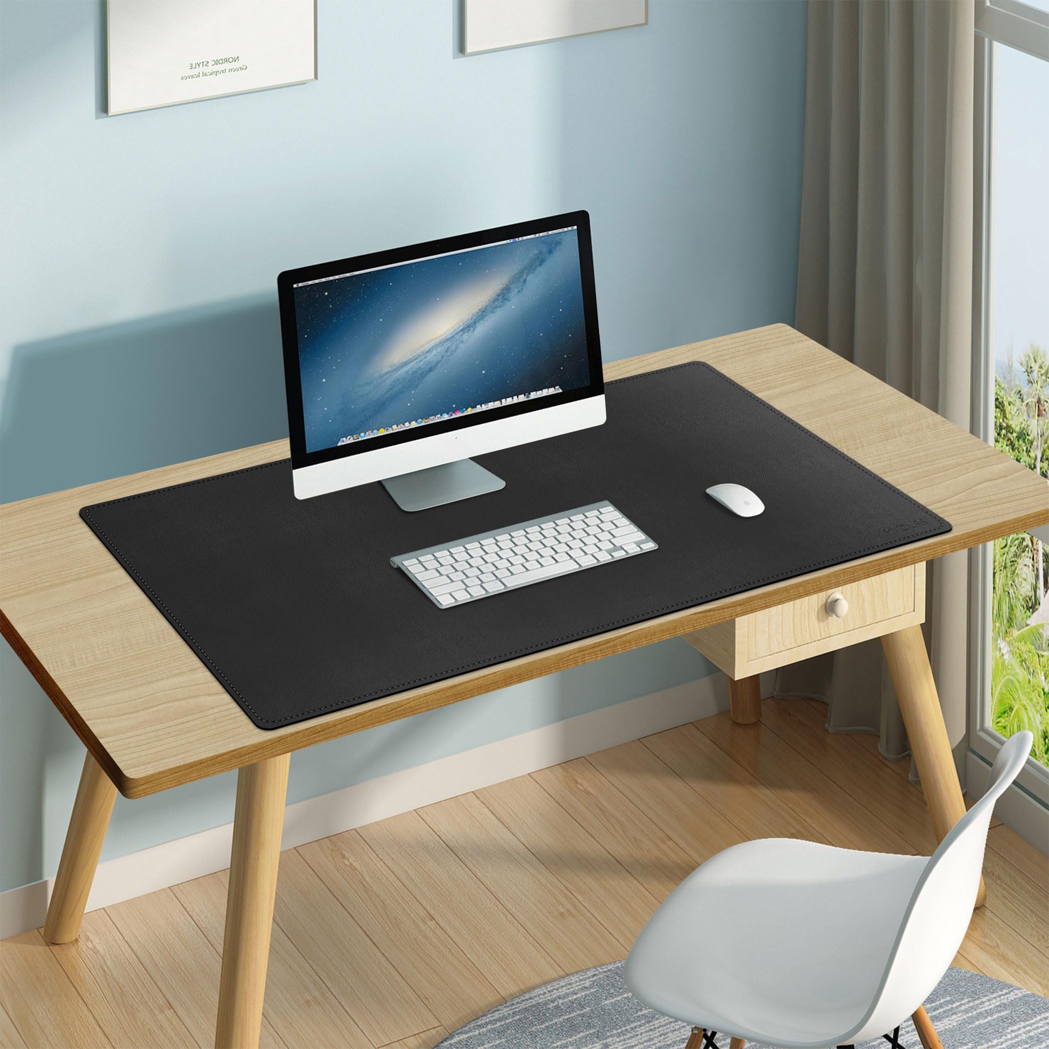 Mydours Pad per Scrivania Multifunzionale in Pelle PU 90x40cm Tappetino per Mouse da Gaming Grande Impermeabile (Nero)