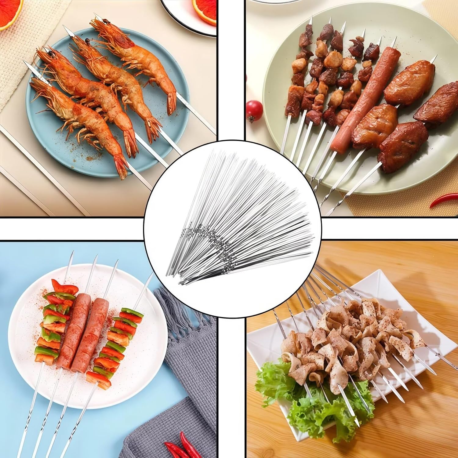 20PCS 304 Stainless Steel 13 Inch Long Flat Barbecue Skewers Set, Kebab BBQ Skewers with Portable Metal Storage Tube, Reusable Grilled Skewer Tool for Grilling Kitchen Party and Outdoor Cooking image 5