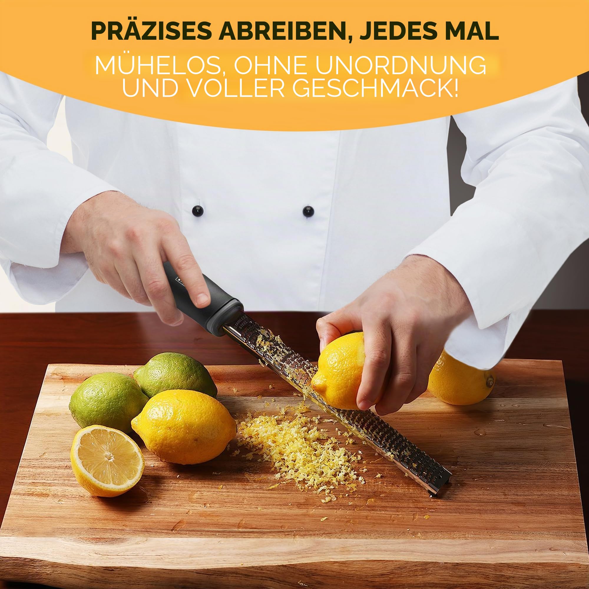 ORBLUE Käsereibe Zitronenreibe Zester Reibe Fein Parmesanreibe Handreibe Rasiermesserscharfe Premium Edelstahl Reibeoberfläche- für Hartkäse - Ingwerreibe
