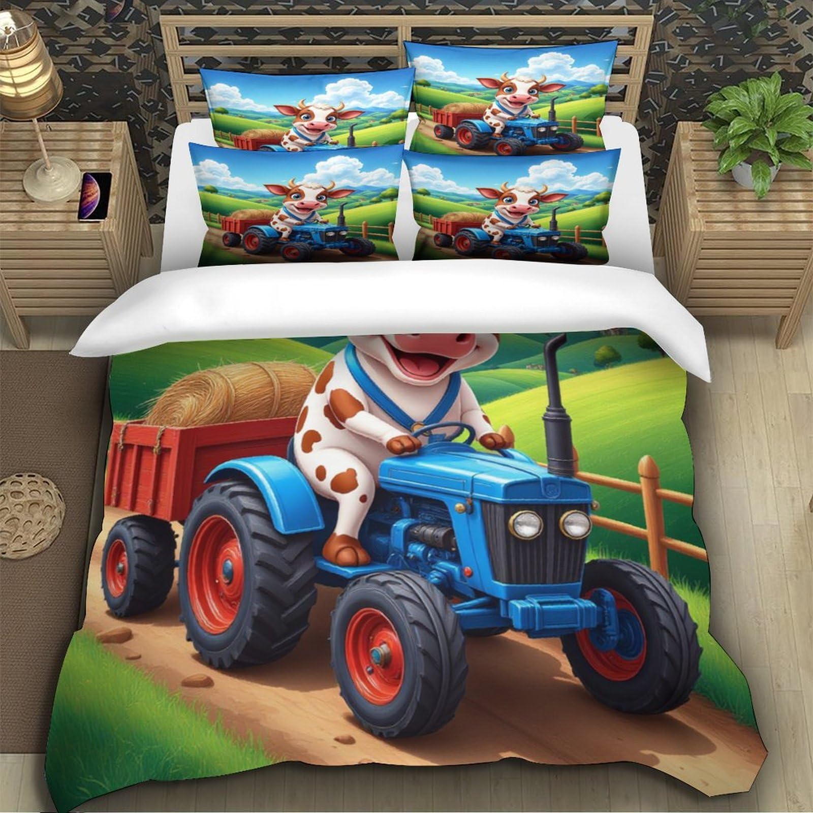 Kuh Traktor Bettwäsche Kinder Microfaser Reißverschluss Set