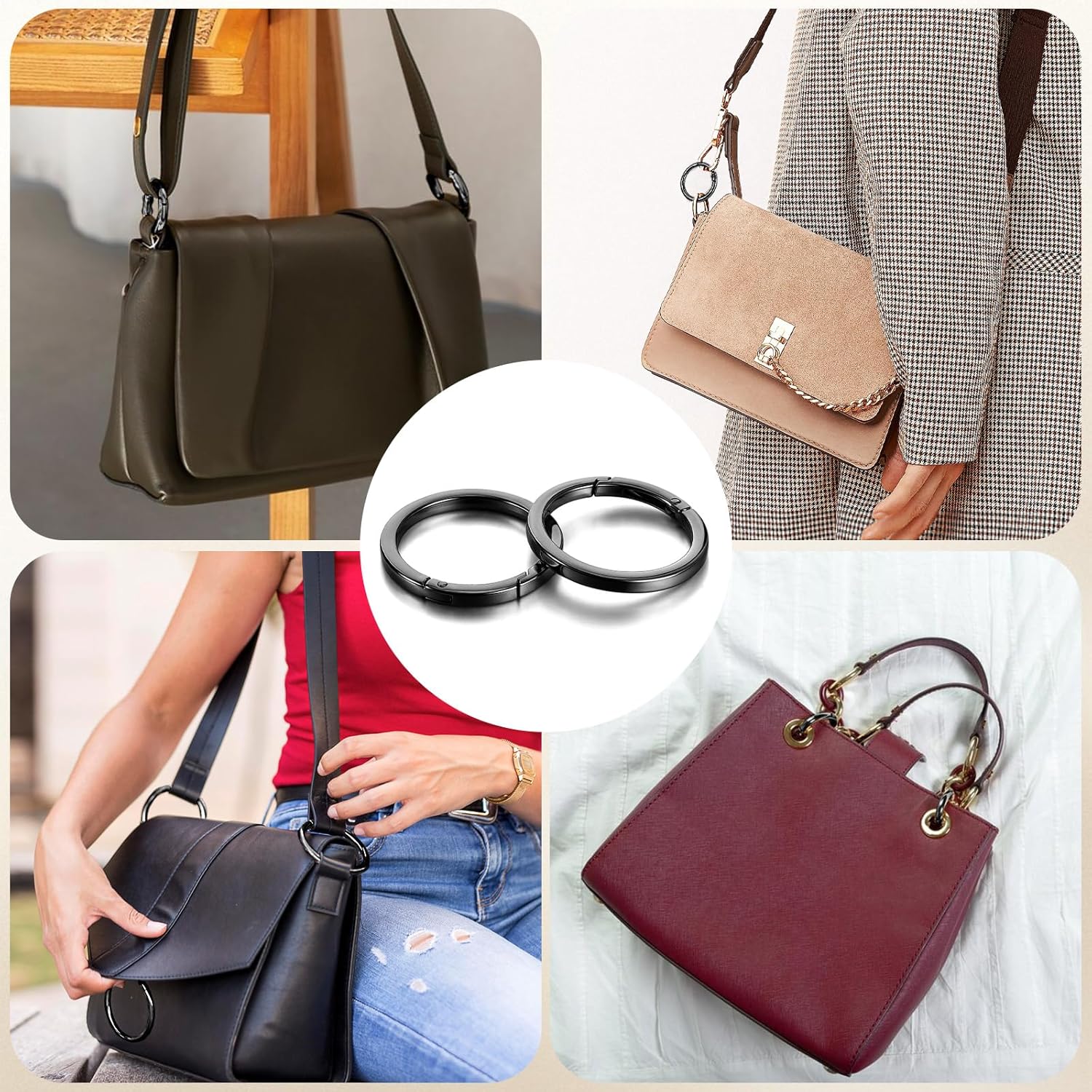 4Pcs 2 Inch Metal O Ring Keychain Rings, Large Black Key Rings Round Carabiner Flat Spring O-Ring Keysring Clip for Purse Strap, Handbag, Key Chain Hooks Accessoriess - Image 5