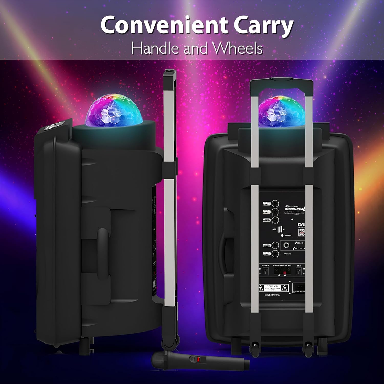 Pyle Wireless Portable PA Speaker System - 700 W Battery Powered Rechargeable Sound Speaker and Microphone Set with Bluetooth MP3 USB Micro SD FM Radio AUX 1/4" DJ lights - For PA / Party - Image 2