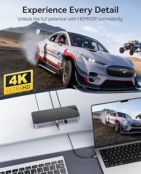 ORICO 20-in-1 Docking Station with 10Gbps USB-C, 4K HDMI, 4K DP, VGA, Audio, 10 Gbps USB-C and 5 Gbps USB-A Port, Multiple Display & Ethernet Support