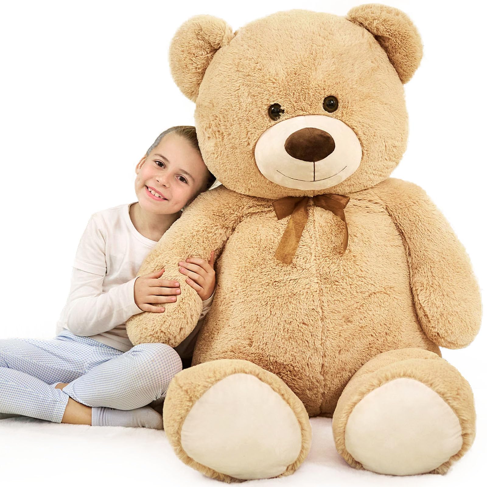 Tezituor Giant Teddy Bear Stuffed Animal 51in, Big Stuffed Bear Plush for Baby Shower, Huggable Large Teddy Bear Gift for Kids, Girlfriend on Birthday, Valentine, Christmas(Tan)