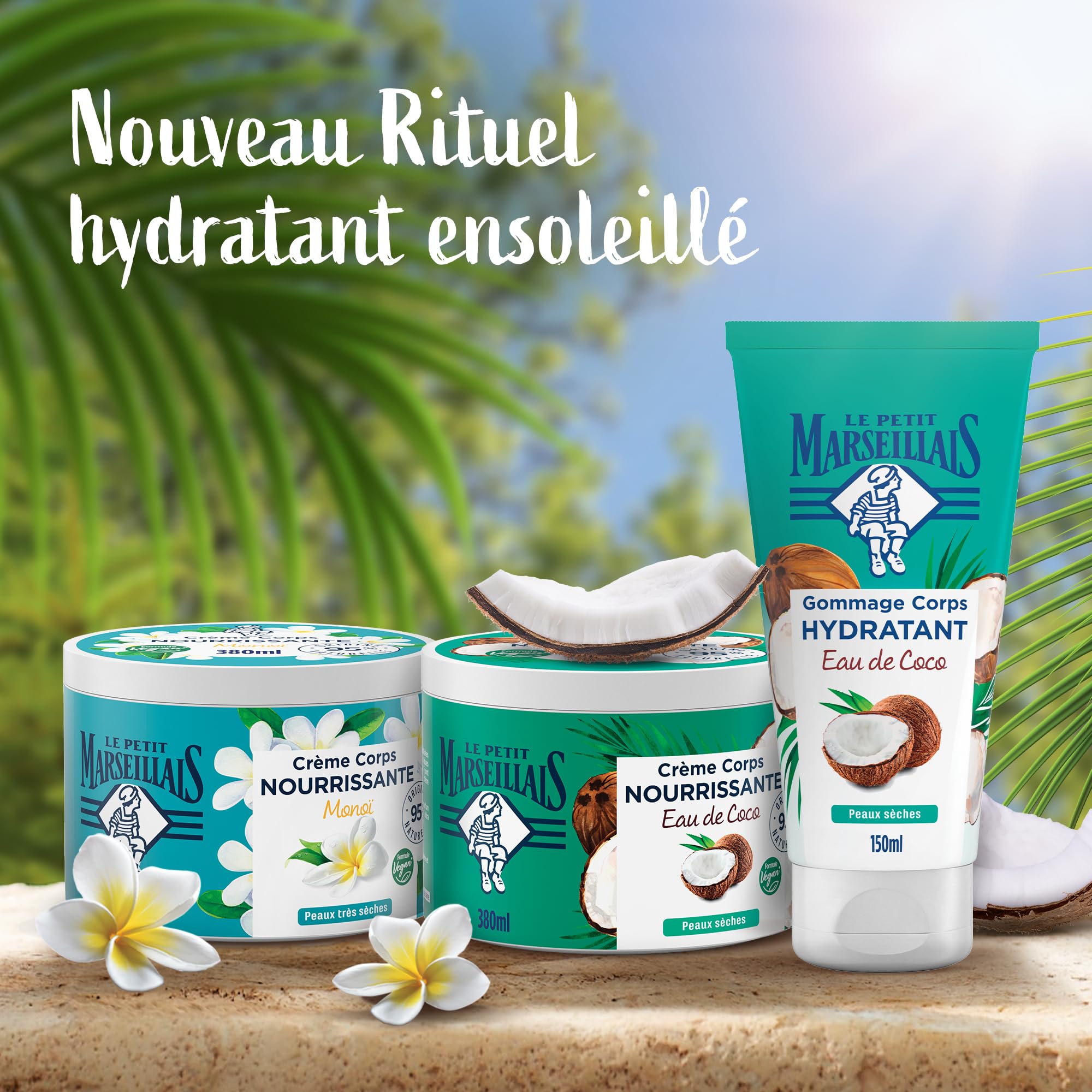 Le Petit Marseillais – Crème Corps Nourrissante Eau de Coco (pot de 380 ml) – Crème hydratante pour peaux sèches – Formule vegan 95% d'origine naturelle