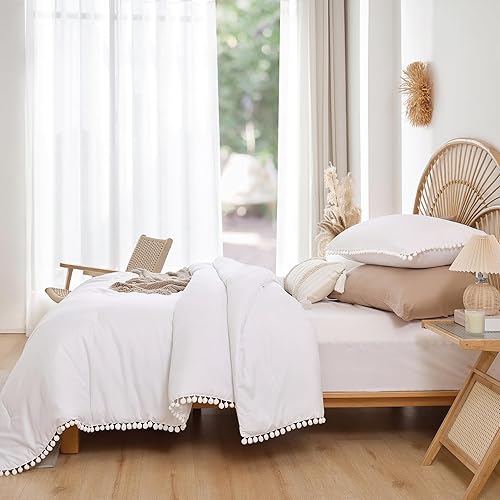 Vista 116 de YIRDDEO Juego de edredón tamaño King – Edredón tamaño King con flecos de bolas, juego de ropa de cama suave para todas las estaciones – 3 piezas, 1