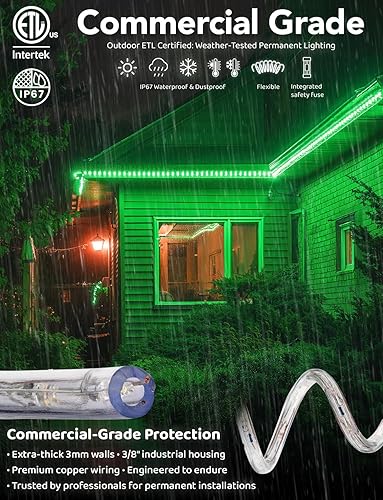Miniatura 3 de WYZworks Cuerda de luces LED de 300 pies, conectable impermeable permanente al aire libre con tubo de PVC transparente flexible, certificado ETL,