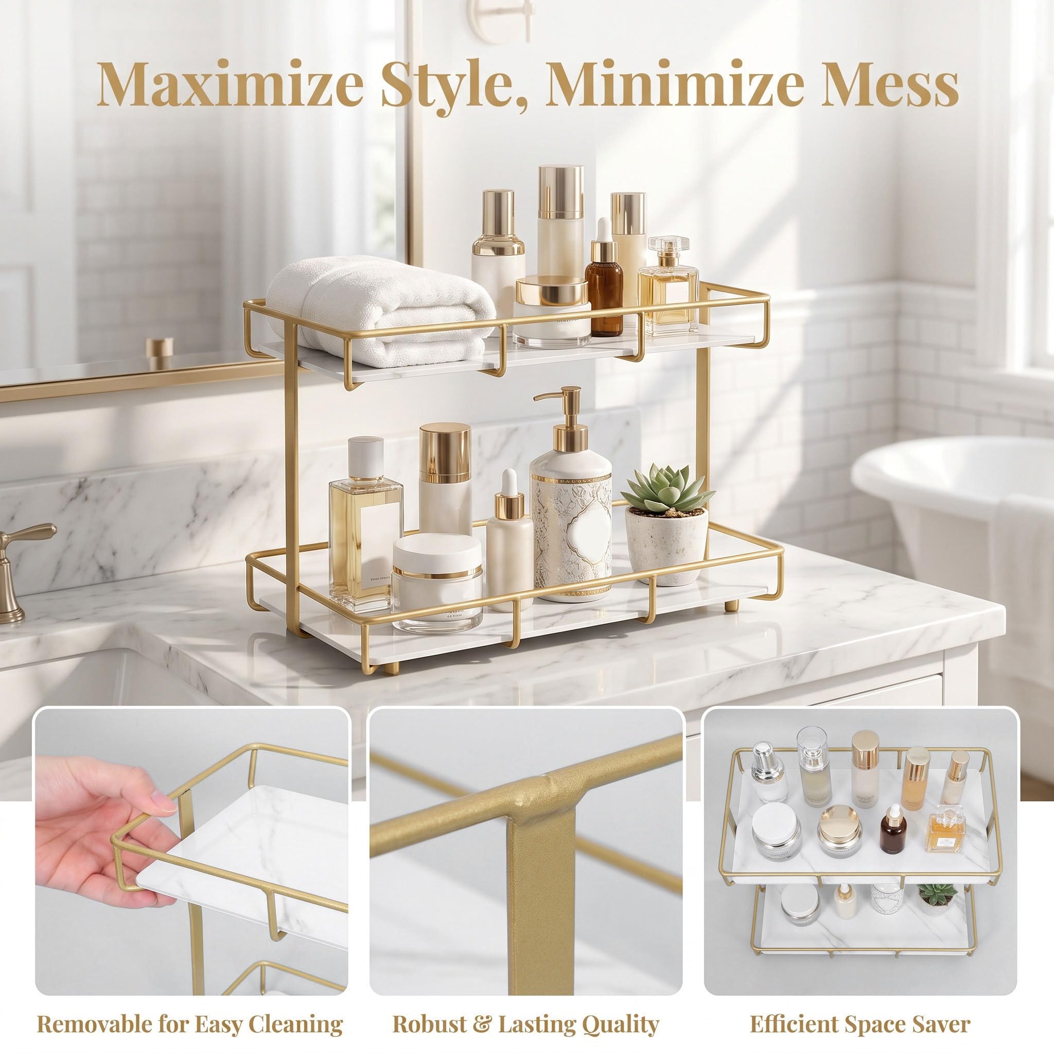 DOITOOL Organizer da Bagno a Due Ripiani in Ferro e Plastica per Cosmetici