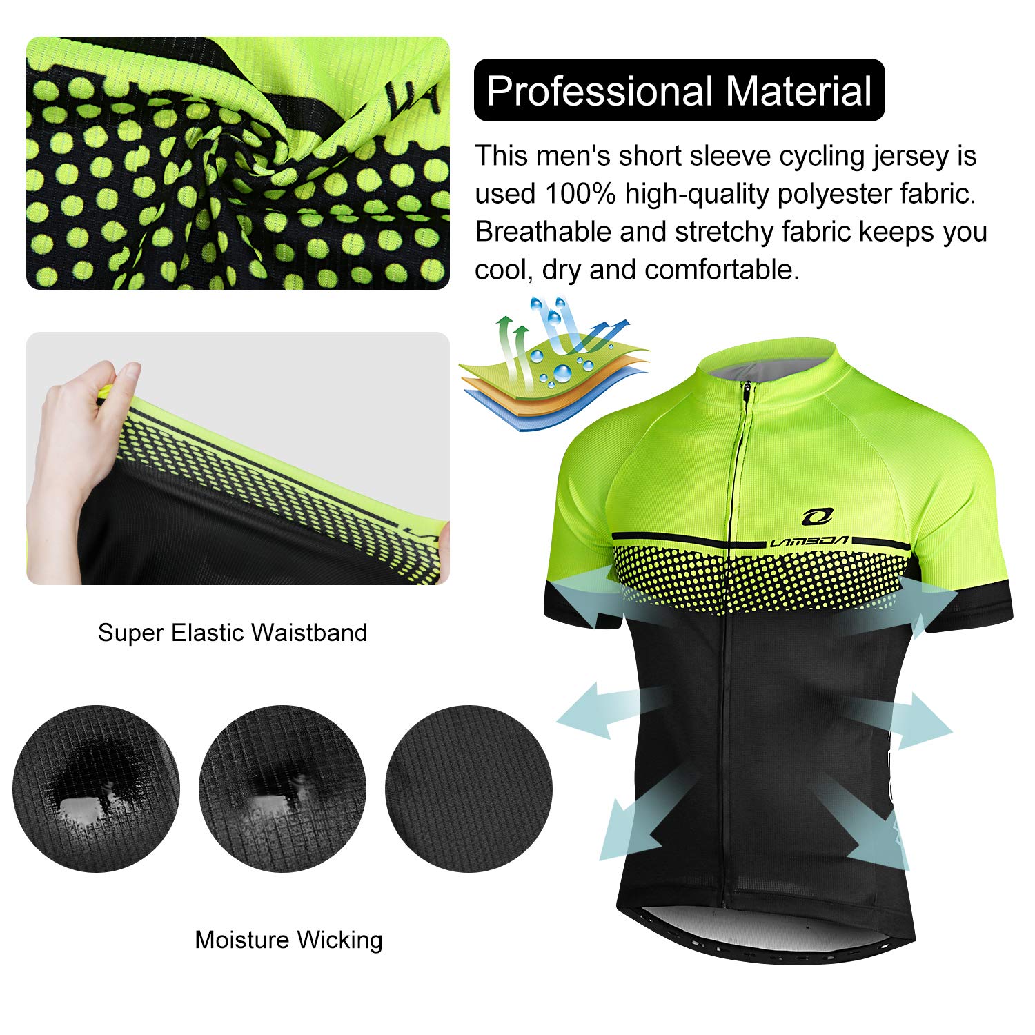 LAMEDA Maglia Ciclismo con Manica Corta Maglietta MTB Traspirante Asciugatura Veloce Riflettente per Multi-Sport Mountain Bike Ciclismo Palestra