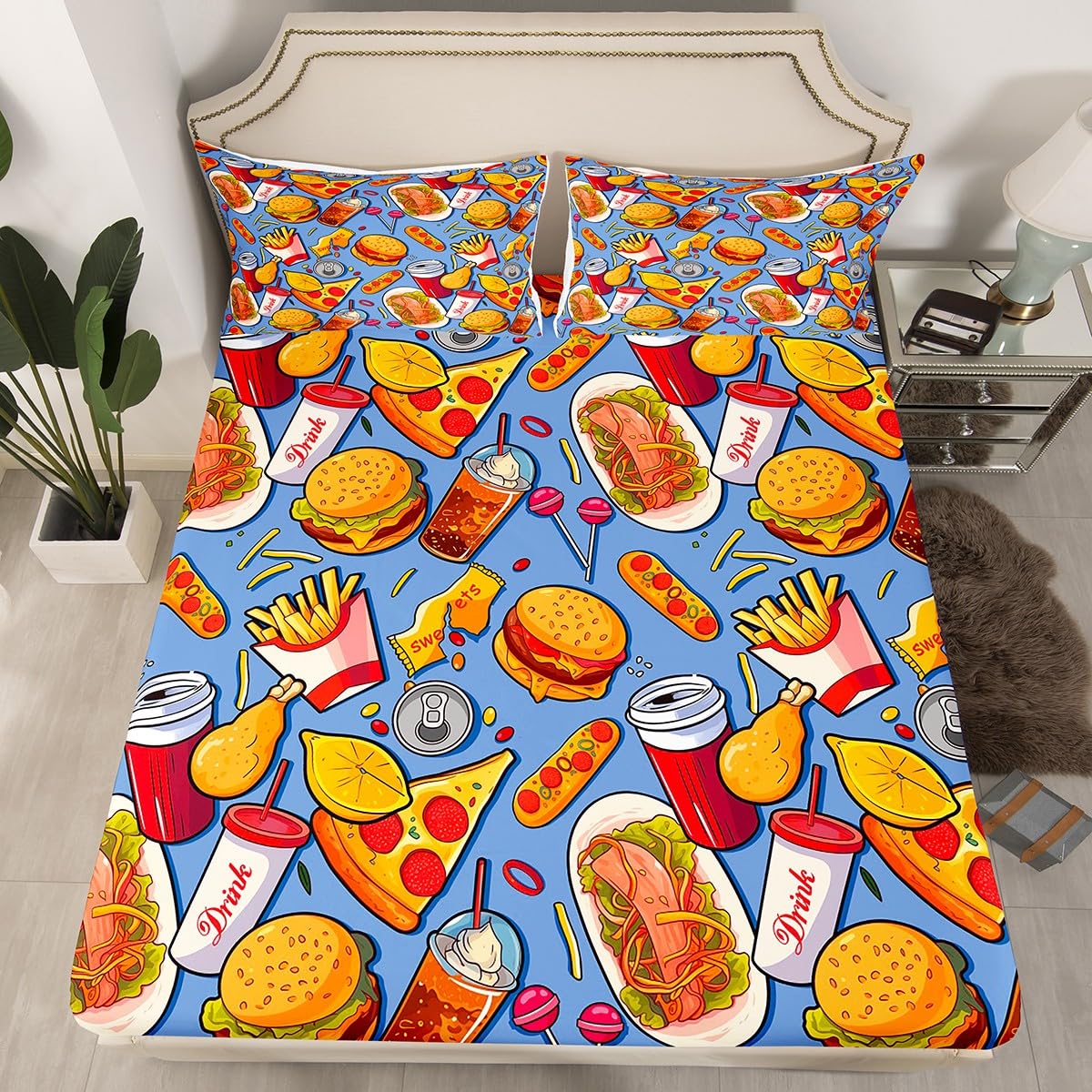 Amazon.com: American Fast Food Bedding Set Deep Pocket Queen Pizza