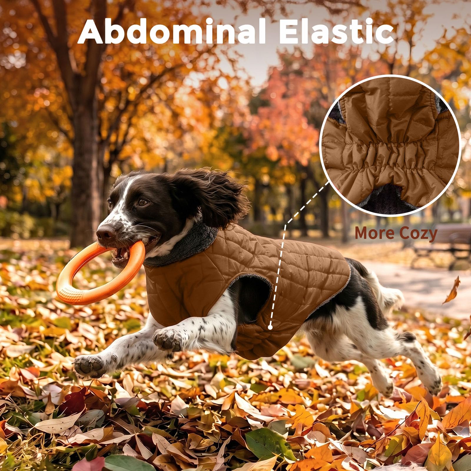 JoyDaog Warmer Fleece-Hundemantel mit strapazierfähigem Geschirr und D-Ring, wasserdichte Hundejacke für mittelgroße Hunde, Hundeweste für den kalten Winter, brüniertes Khaki, Größe L
