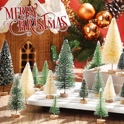 Miniatura 3 de SATINIOR 60 piezas artificiales de sisal para árbol de Navidad, árbol de nieve, cepillo, árboles de Navidad, adornos de pinos con base de madera