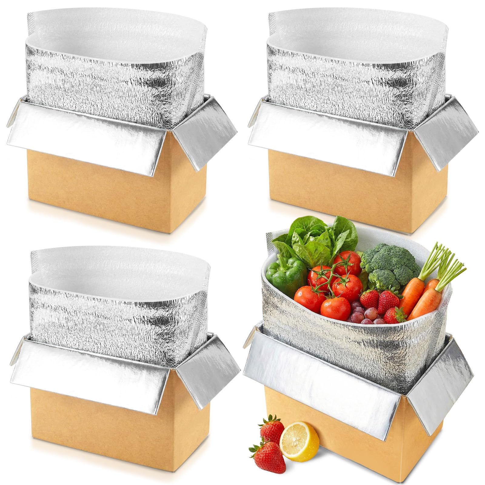 Photo 1 of Convivium 4 Pack Insulated Shipping Boxes with Foil Liner Bags, Reusable Thermal Cooler Mailing Cartons for Cold Pack Shipping, Hot & Frozen Food Delivery, 12''x5.5''x7.5''