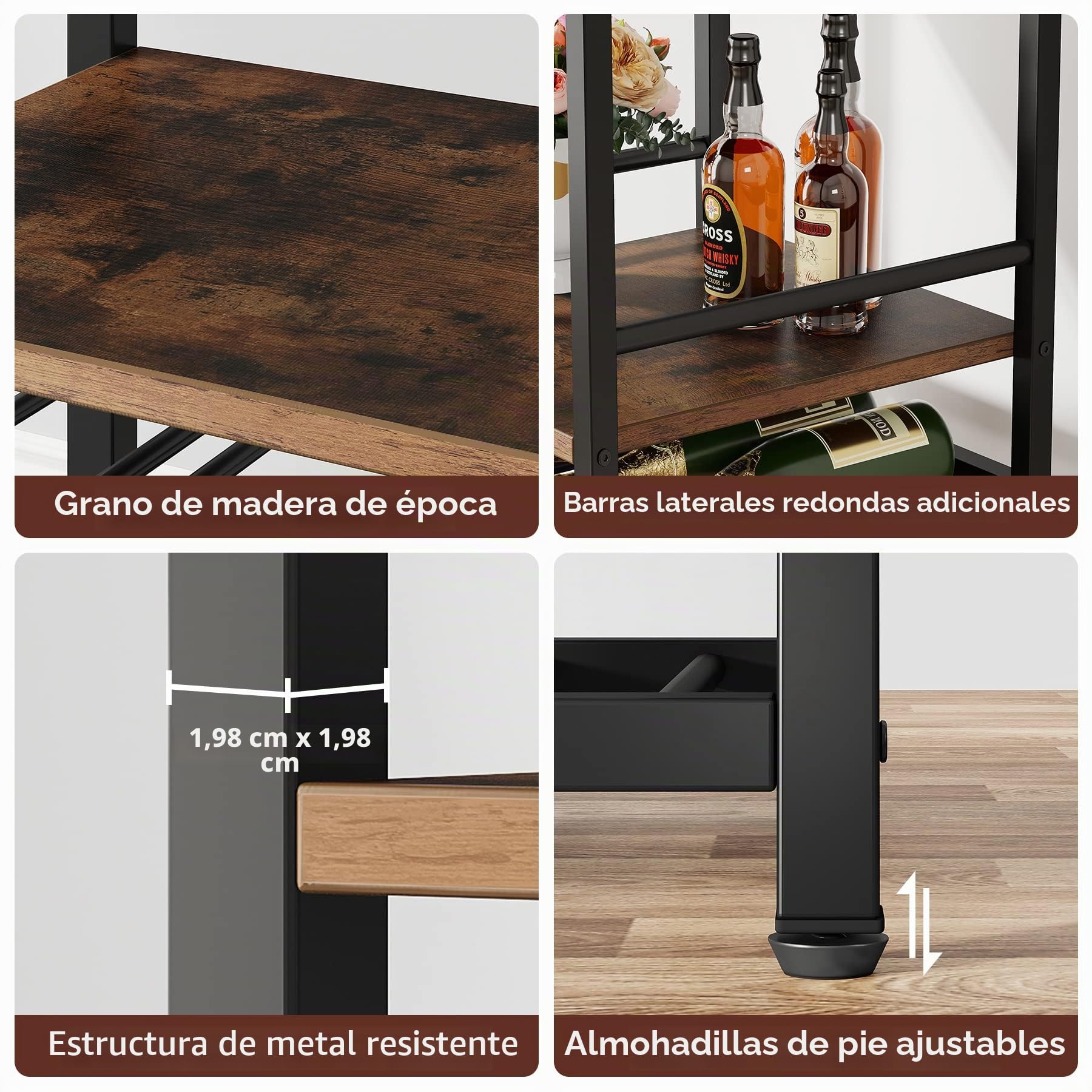 Tribesigns Botellero Vino con Soporte para 20 Botellas, 2 piezas Organizador de Almacenamiento de Vino con Soporte de Copas de Vino,Soporte para Botellero de Madera para Salón,35 x 45 x 180cm (Marrón)