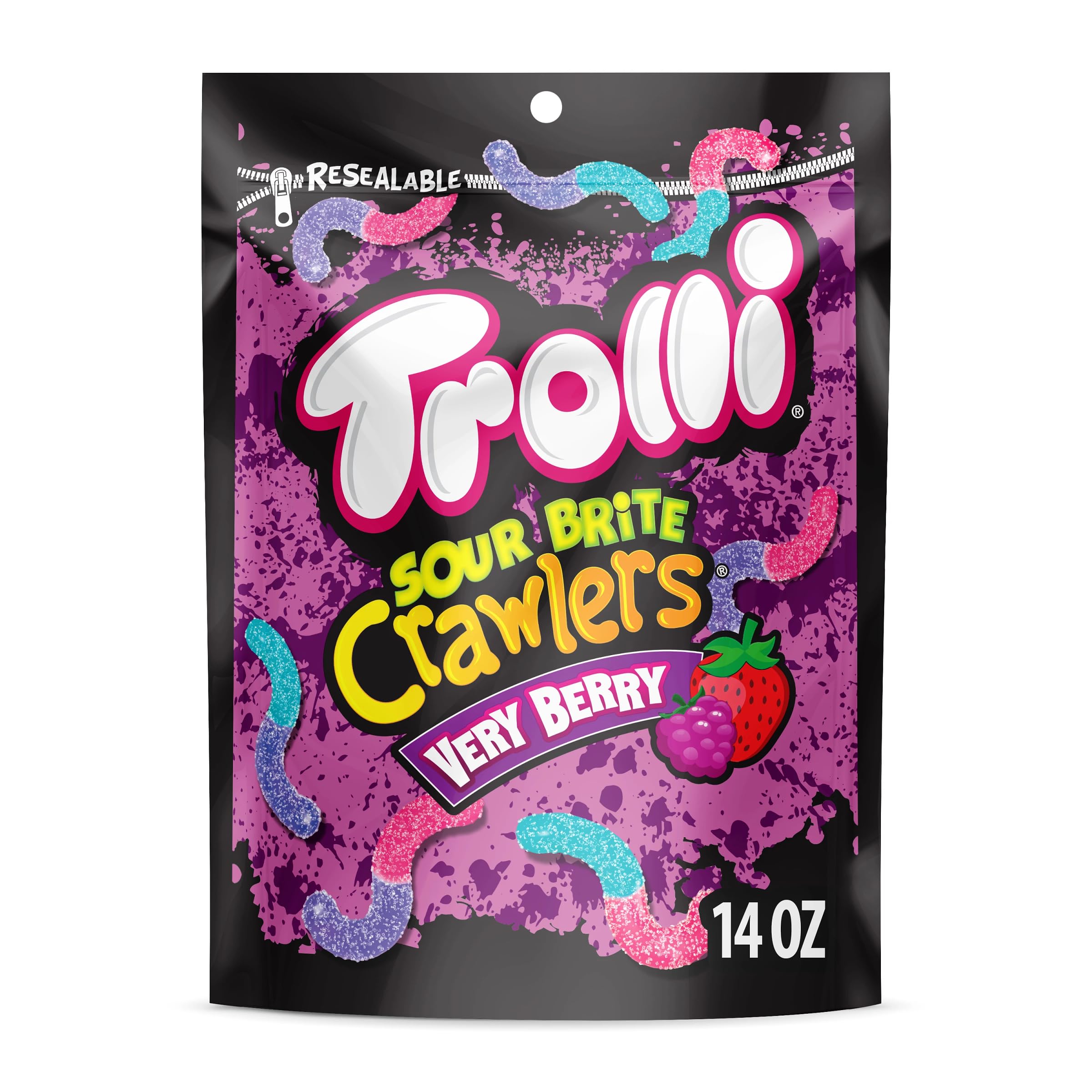 Sour Brite Crawlers Candy, Very Berry Flavored Sour Gummy Worms, 14 Ounce Bag
