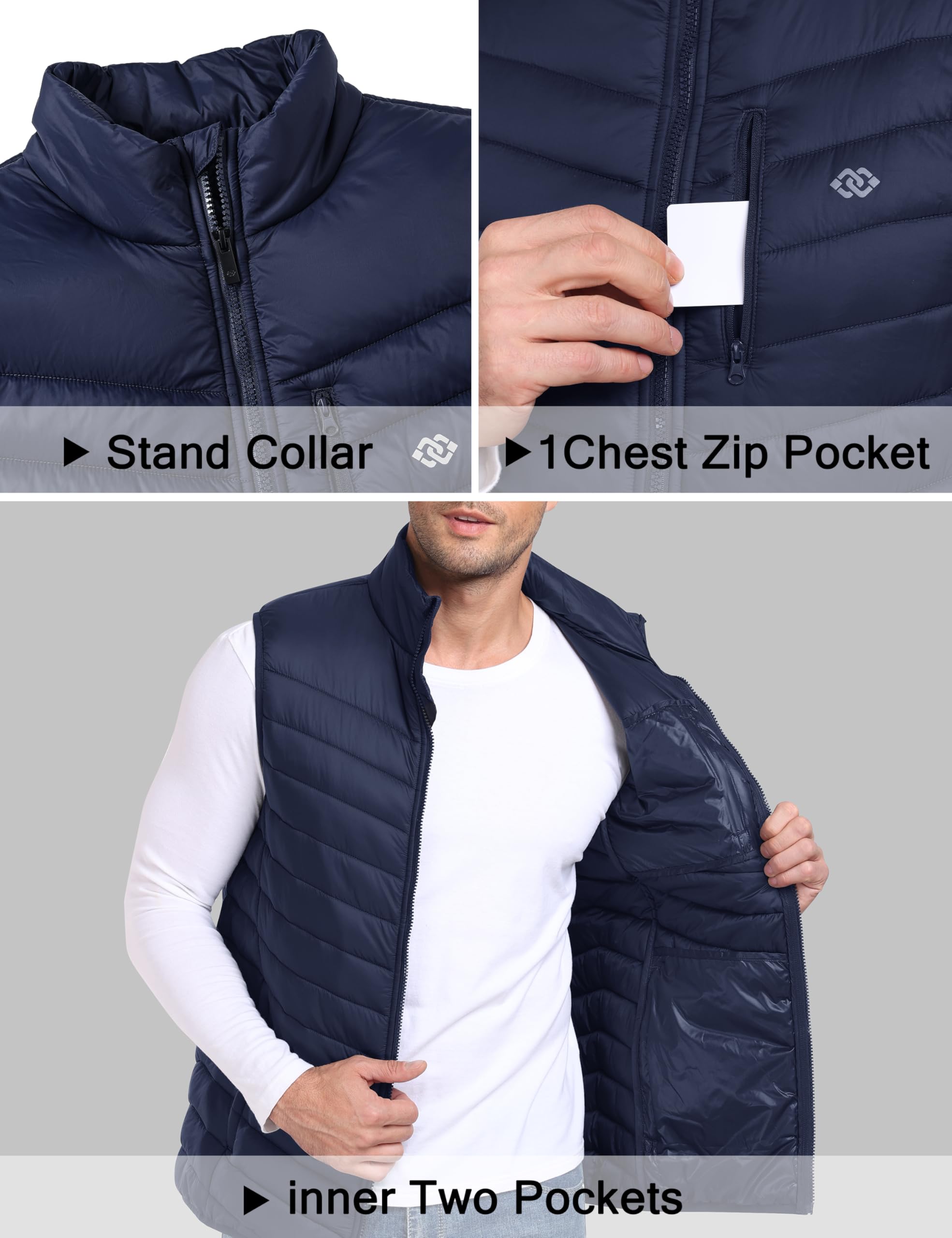 MoFiz Chaleco acolchado para hombre, sin mangas, cuello alto falso, chaqueta para correr, viajes, invierno, cortavientos