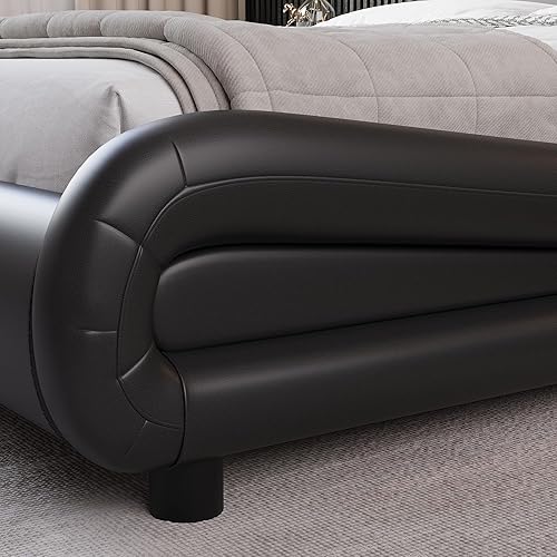 Miniatura 6 de TTVIEW Base de cama LED de perfil bajo de tamaño matrimonial con cabecera ajustable, moderna plataforma tapizada con soporte de listones de madera,