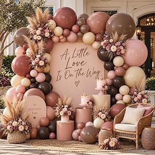 Dusty Pink Balloon Garland Double Stuffed Mauve Blush Pink Brown Balloon Arch Kit for Boho Baby Shower Bridal Wedding Birthday Fall Thanksgiving Party Decorations