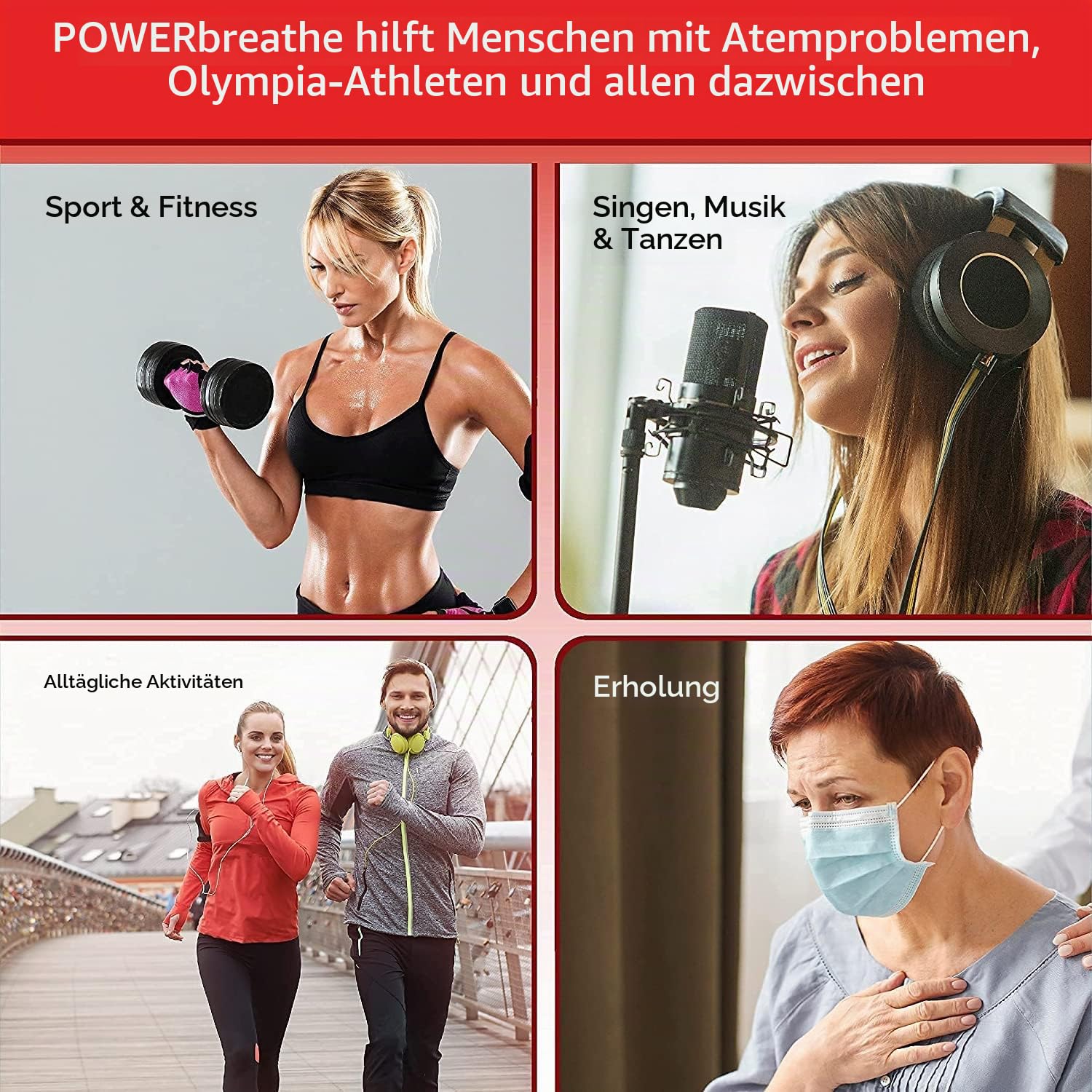 Powerbreathe Lungentrainer Plus starker Widerstand, schwarz