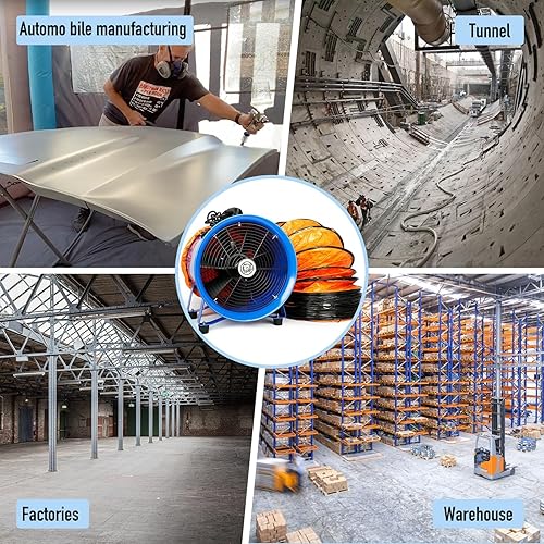 Miniatura 7 de Ventilador de manguera axial de escape de 12 pulgadas con manguera de vinilo de 33 pies, ventilador cilíndrico resistente, ventilador portátil de