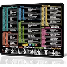 Excel Shortcuts Desk Mat Cheat Sheet Mouse Pad 11.8"x9.8" Non Slip Waterproof Keyboard Shortcuts for Excel Word PowerPoint Windows, Portable Office Home Gaming Accessory Gift